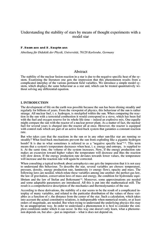 Understanding the stability of stars by means of thought experiments with amodel star