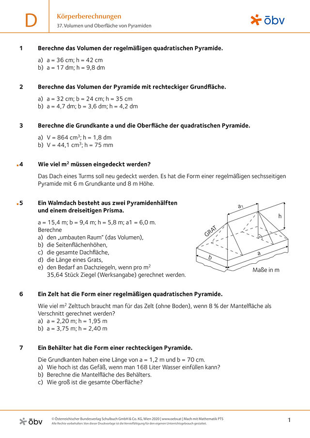 37. Volumen und Oberfläche von Pyramiden
