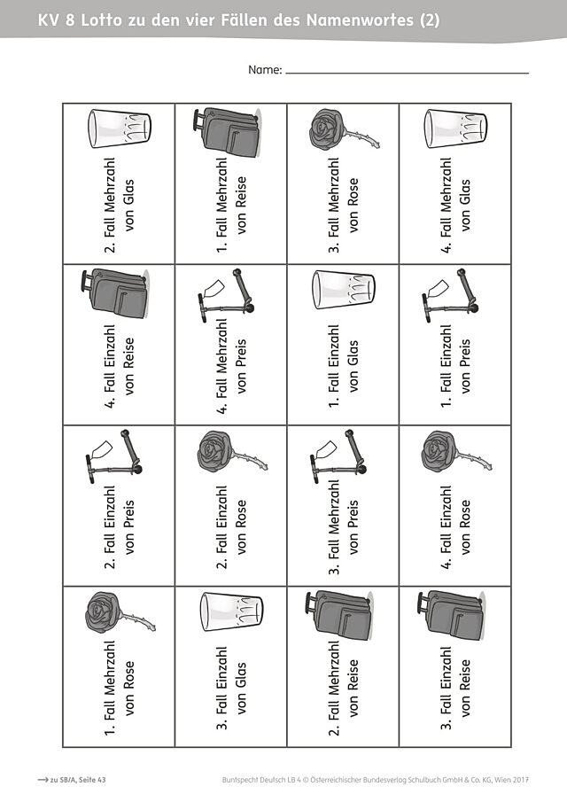 Lotto zu den vier Fällen des Namenwortes 2