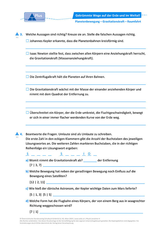 Planetenbewegung – Gravitationskraft – Raumfahrt