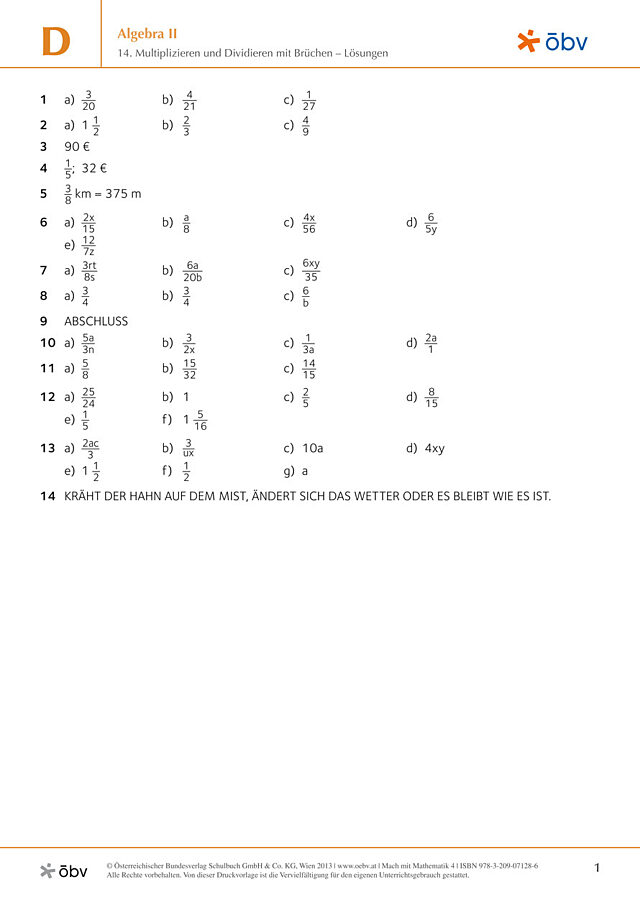 14. Multiplizieren und Dividieren mit Brüchen