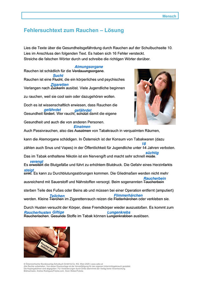 Fehlersuchtext zum Rauchen