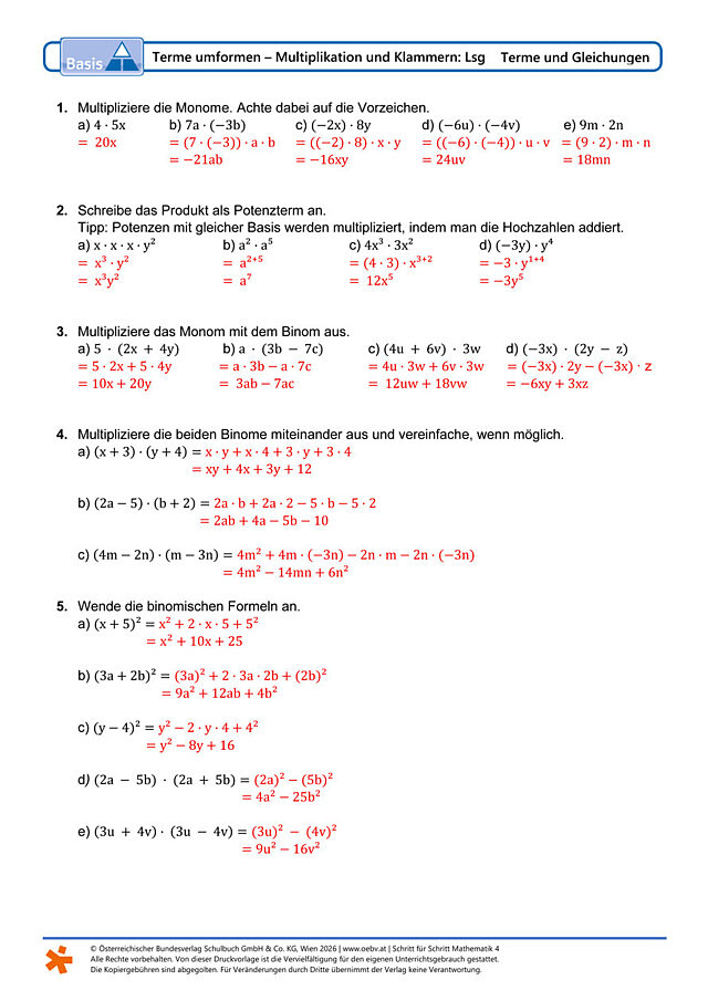 Terme umformen – Multiplikation und Klammern