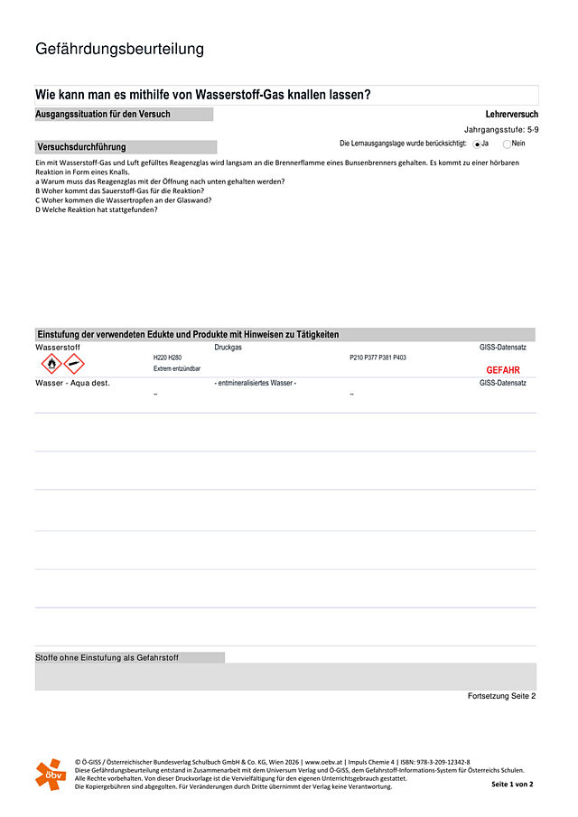 GefBU Wie kann man es mithilfe von Wasserstoff-Gas knallen lassen?
