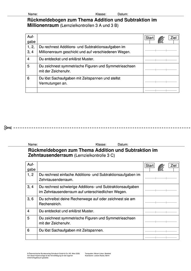 Das Zahlenbuch 4, Lernzielkontrolle 3 Rückmeldebogen