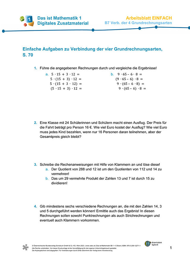 Einfaches AB zu B7 Verbindung der vier Grundrechnungsarten
