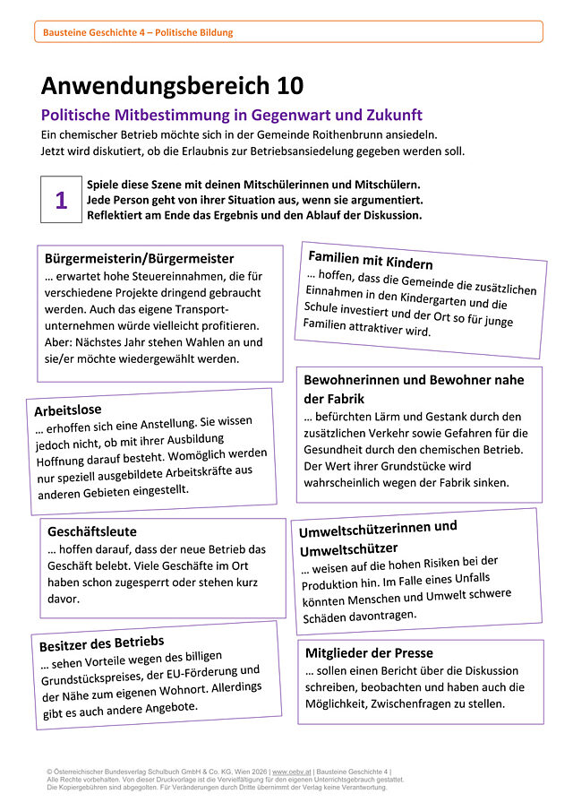 Anwendungsbereich 10 - Politische Mitbestimmung in Gegenwart und Zukunft