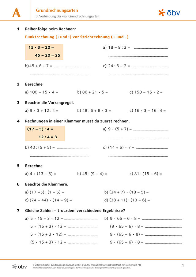3. Verbindung der vier Grundrechnungsarten