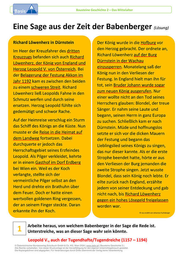 Eine Sage aus der Zeit der Babenberger