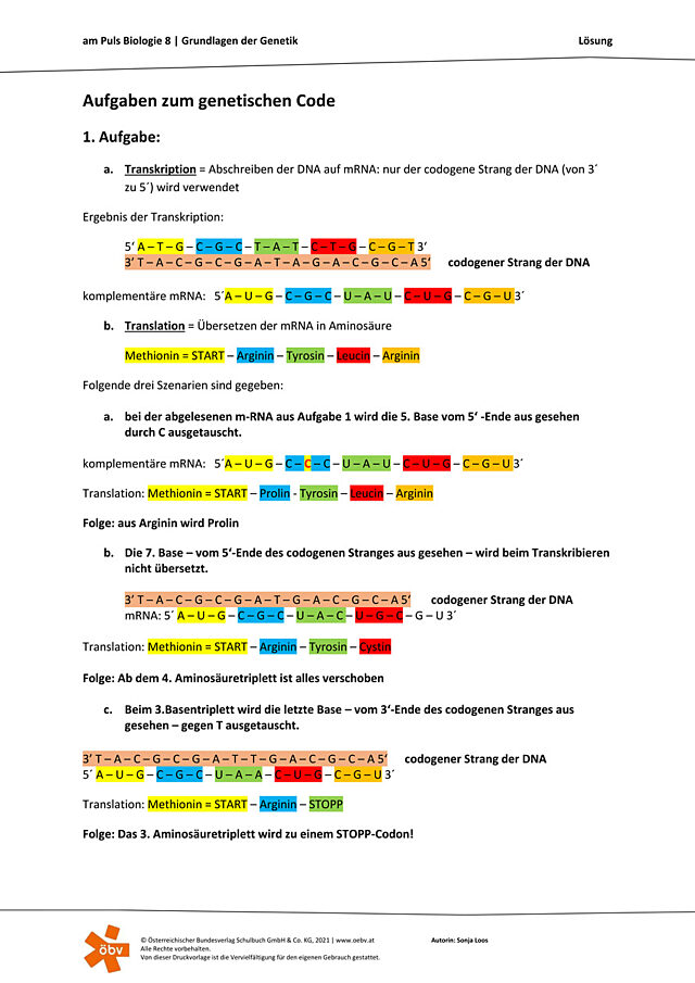 Aufgaben zum genetischen Code