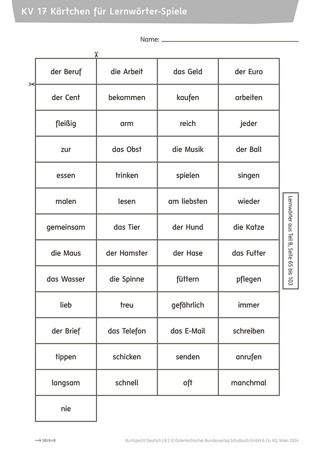 Kärtchen für Lernwörter-Spiele