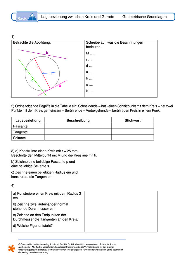 Lagebeziehung zwischen Kreis und Gerade
