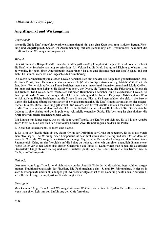 Angriffspunkt und Wirkungslinie