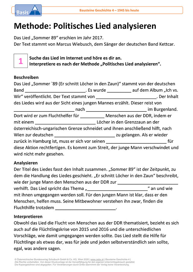 Methode: Politisches Lied analysieren Basis