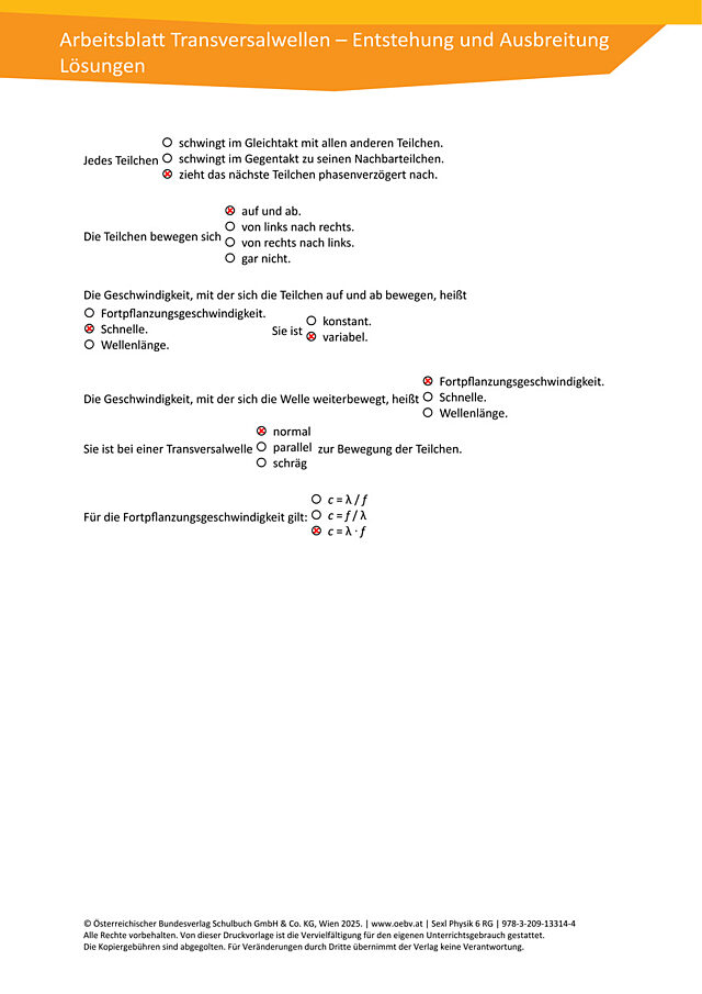 Arbeitsblatt Transversalwelle Lösungen