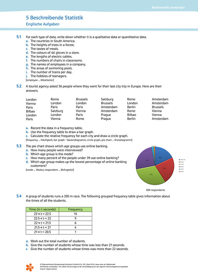 Beschreibende Statistik - Englische Aufgaben