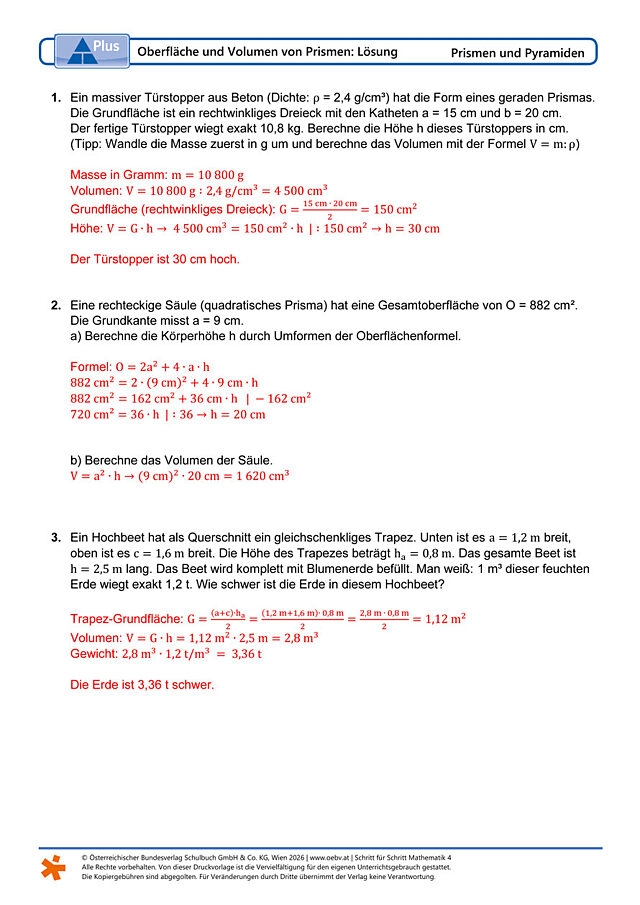 Oberfläche und Volumen von Prismen
