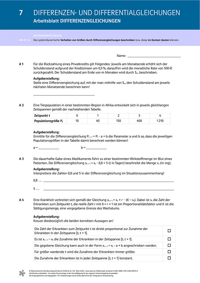 Arbeitsblatt - Differenzengleichungen