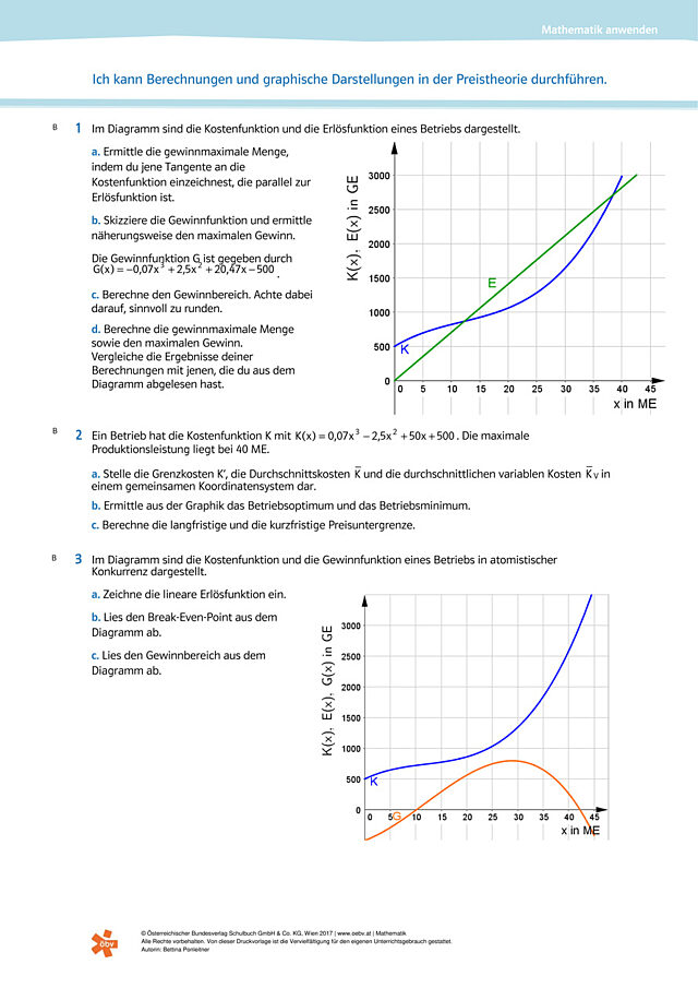 Ich kann Berechnungen und graphische Darstellungen in der Preistheorie durchführen.