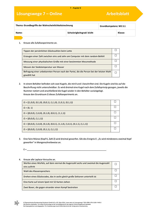 Grundbegriffe der Wahrscheinlichkeitsrechnung