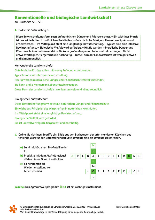 Konventionelle und biologische Landwirtschaft (Lösung)