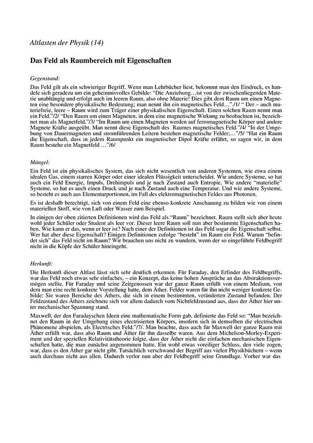 Das Feld als Raumbereich mit Eigenschaften