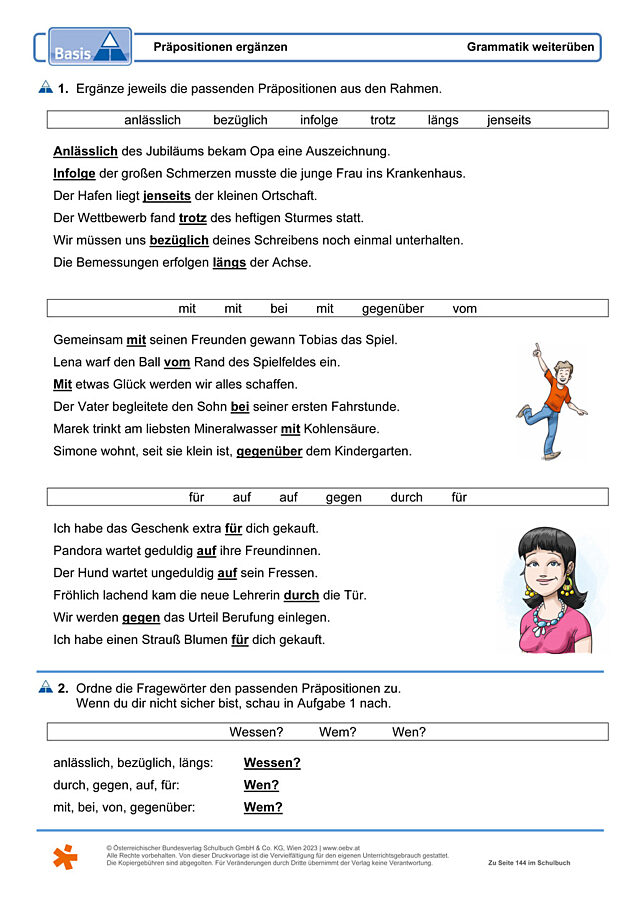 Präpositionen ergänzen