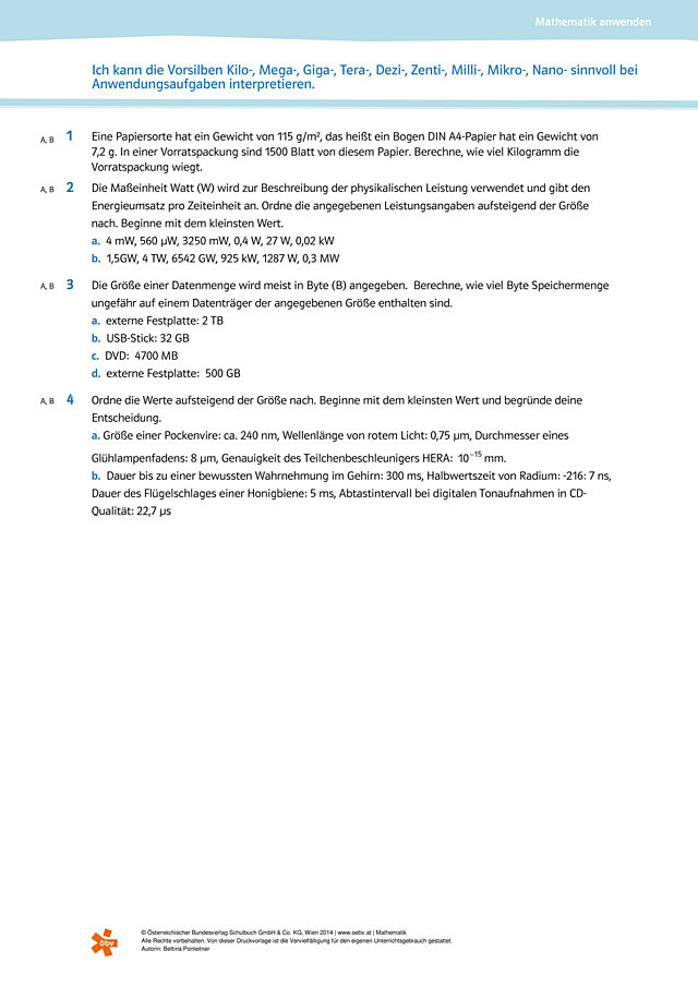 Vorsilben Kilo-, Giga-... sinnvoll bei Anwendungsaufgaben interpretieren