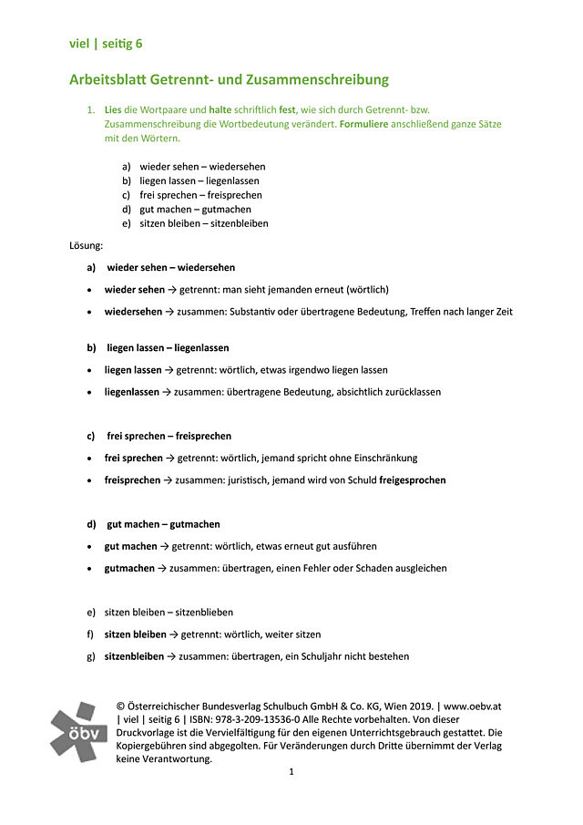 Gentrennt- und Zusammenschreibung Lösungen