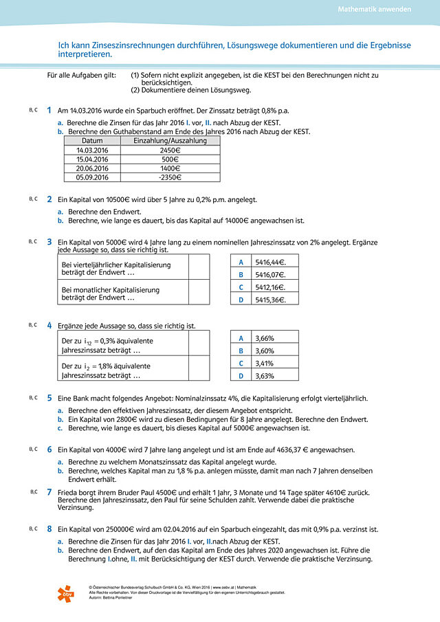 Ich kann Zinseszinsrechnungen durchführen, Lösungswege dokumentieren und die Ergebnisse interpretieren.