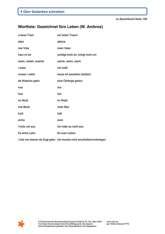 Wortliste Liedtext Wolfgang Ambros