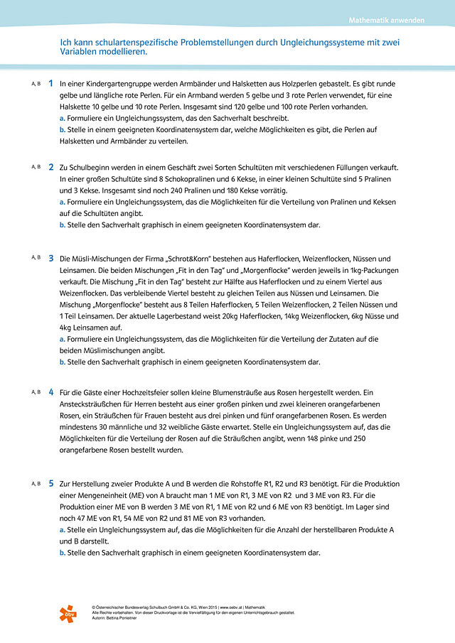 schulartenspezifische Problemstellungen durch Ungleichungssysteme mit zwei Variablen modellieren
