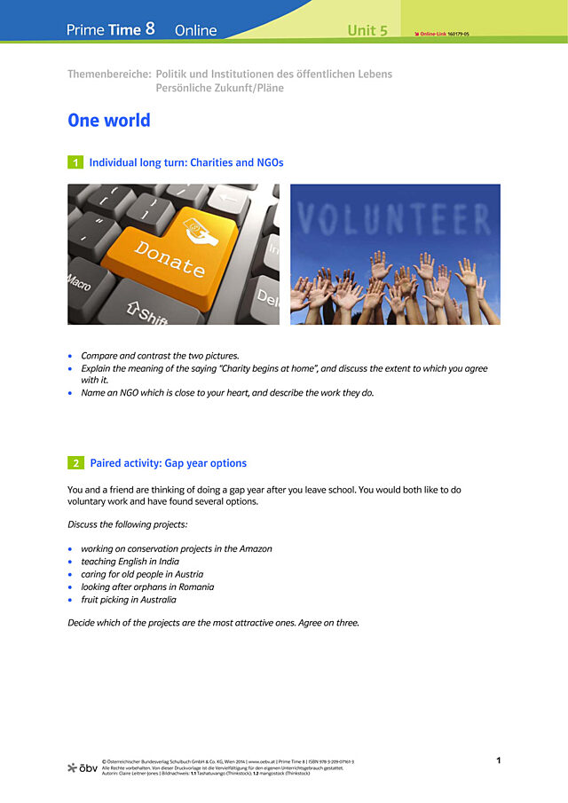 One world: Speaking prompts