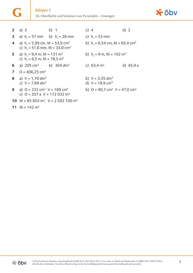 28. Oberfläche und Volumen von Pyramiden