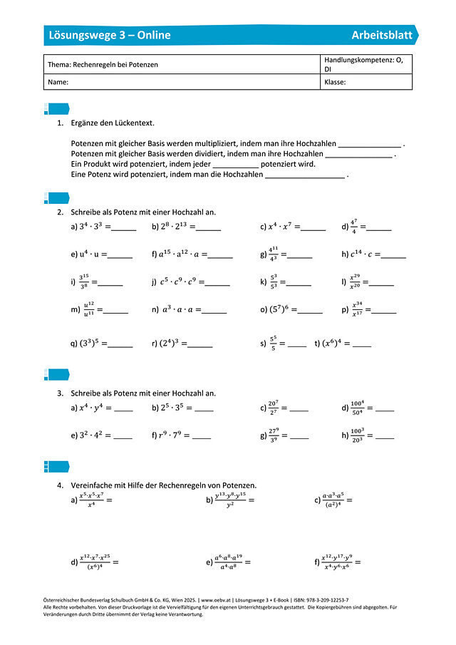 Rechenregeln bei Potenzen