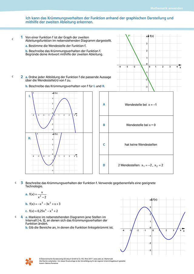 Ich kann das Krümmungsverhalten der Funktion anhand der graphischen Darstellung und mithilfe der zweiten Ableitung erkennen.