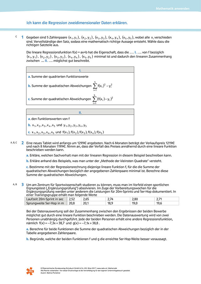 Ich kann die Regression zweidimensionaler Daten erklären.