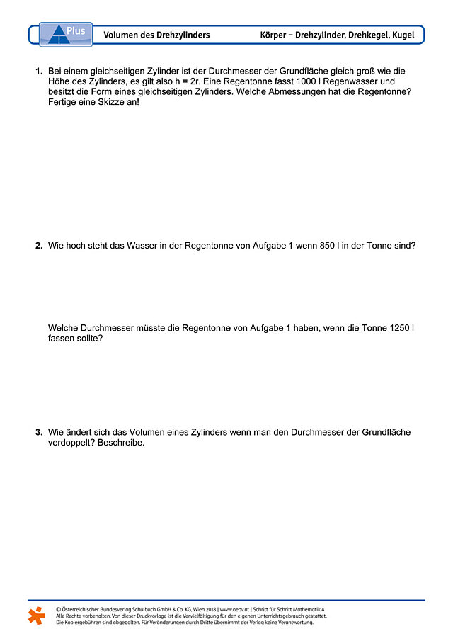 Volumen des Drehzylinders