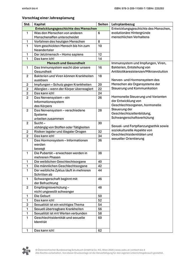 einfach bio 4 - Jahresplanung (pdf)