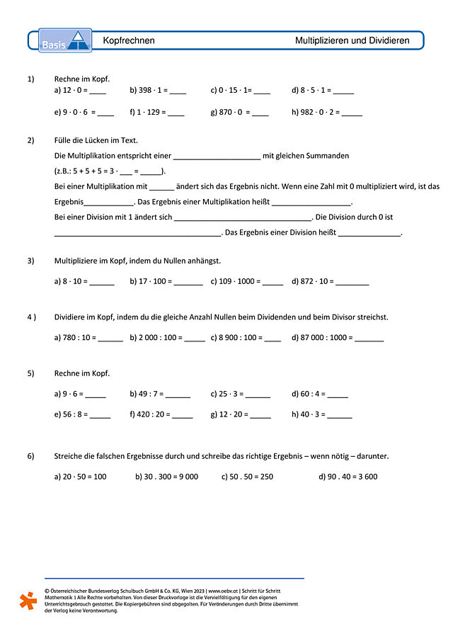 Kopfrechnen - Multiplikation und Division