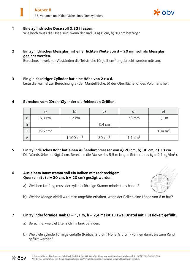 35. Volumen und Oberfläche eines Drehzylinders