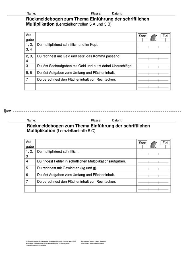 Das Zahlenbuch 4, Lernzielkontrolle 5 Rückmeldebogen