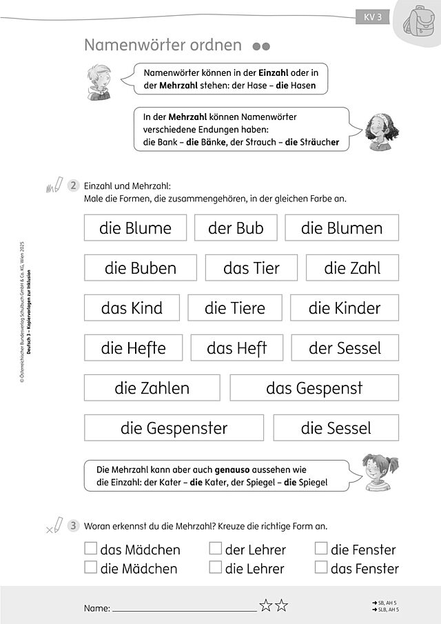 Namenwörter ordnen