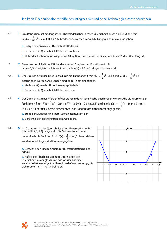 Ich kann Flächeninhalte mithilfe des Integrals mit und ohne Technologieeinsatz berechnen.