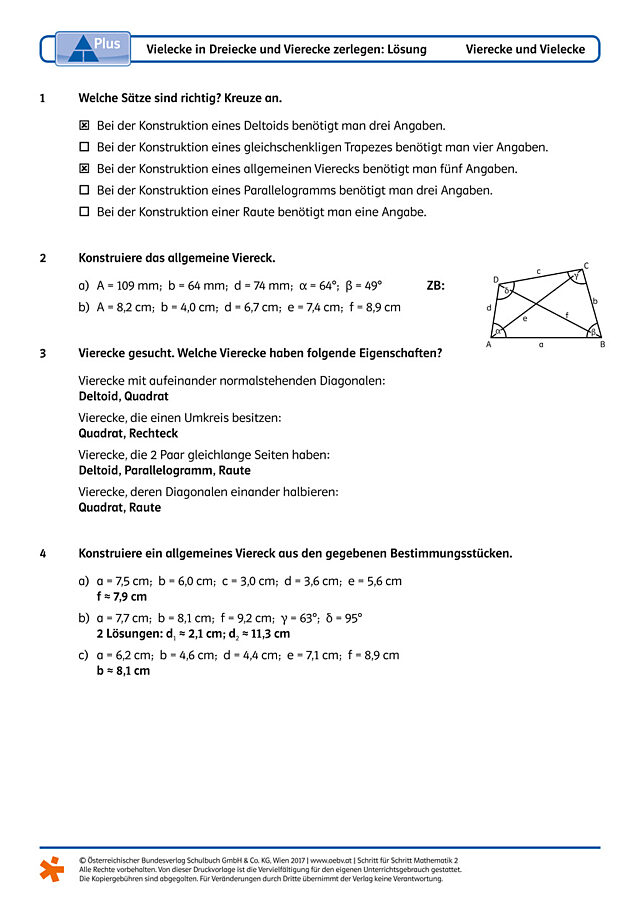 Vielecke in Dreiecke und Vierecke zerlegen