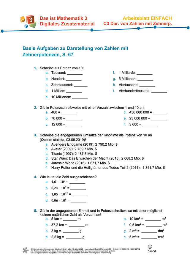 Darstellung von Zahlen mit Zehnerpotenzen