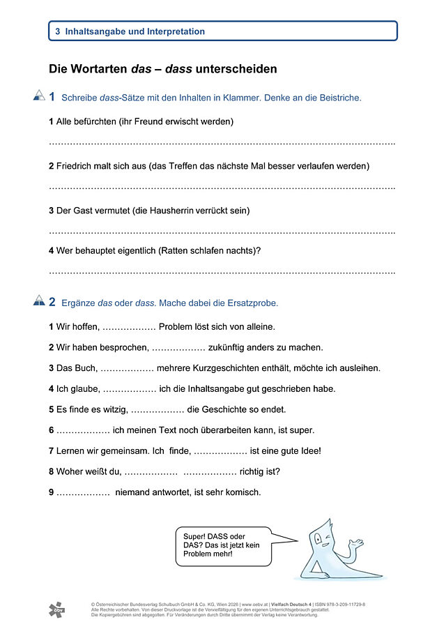 Die Wortarten das – dass unterscheiden