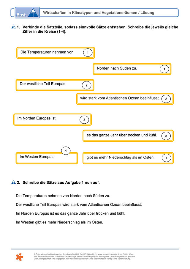 Wirtschaften in Klimatypen und Vegetationsräumen
