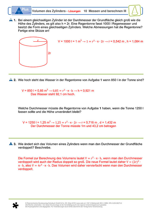 Volumen des Zylinders