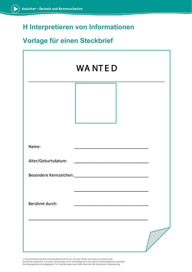 Vorlage für einen Steckbrief